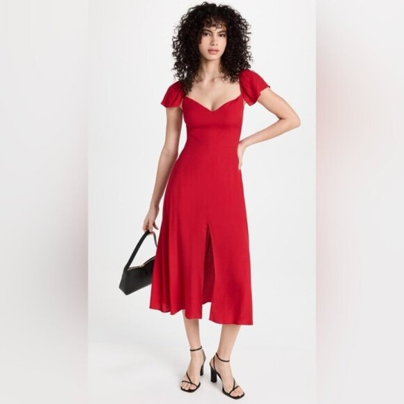 NEW Reformation Baxley Midi Dress in Cherry Red | size 4 - Picture 3 of 15